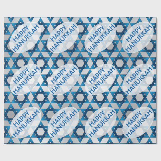 Blauwe ster van David Pattern / Happy Hanukkah Cadeaupapier (Vlak)