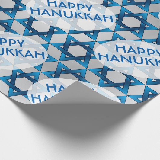 Blauwe ster van David Pattern / Happy Hanukkah Cadeaupapier (Hoek)