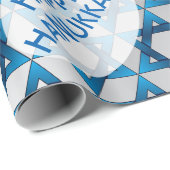Blauwe ster van David Pattern / Happy Hanukkah Cadeaupapier (Rol Hoek)