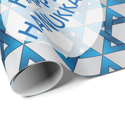 Blauwe ster van David Pattern / Happy Hanukkah Cadeaupapier (Rol Hoek)