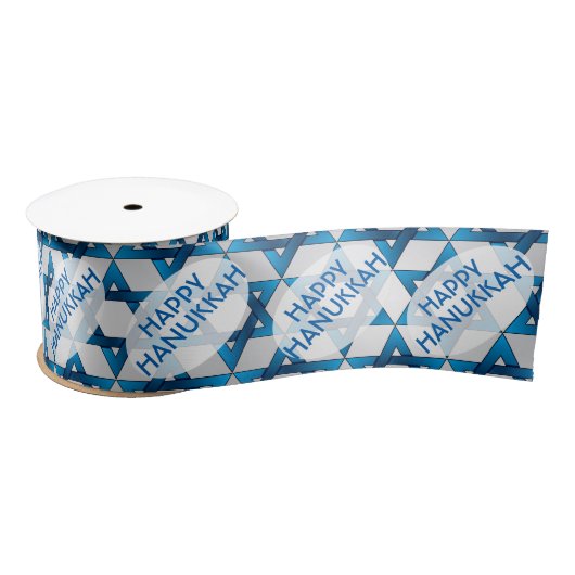 Blauwe ster van David Pattern / Happy Hanukkah Satijnen Lint (Spoel)