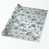 Blauwe ster van David Silver Green Floral Toile Cadeaupapier (Uitgerold)