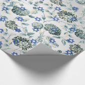 Blauwe ster van David Silver Green Floral Toile Cadeaupapier (Hoek)