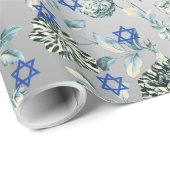 Blauwe ster van David Silver Green Floral Toile Cadeaupapier (Rol Hoek)