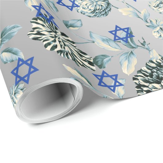 Blauwe ster van David Silver Green Floral Toile Cadeaupapier (Rol Hoek)