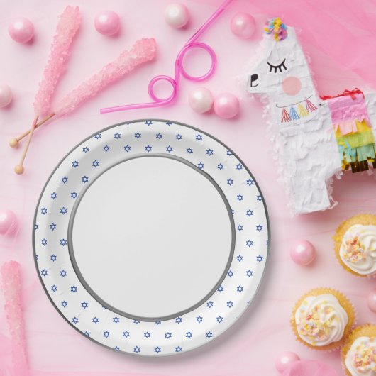 Blauwe ster van David Silver Ring Trim Papieren Bordje (Feest)