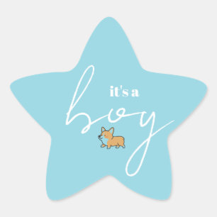 Blauwe Ster Vorm Baby Shower Sticker Corgi Ontwerp