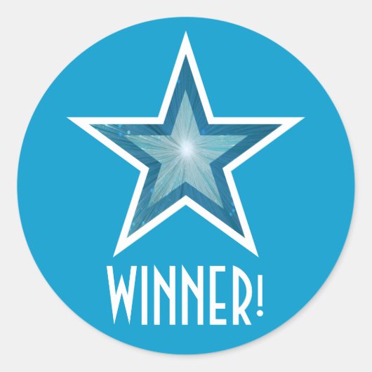 Blauwe ster 'WINNER' rond sticker blauw (Voorkant)