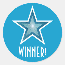 Blauwe ster 'WINNER' rond sticker blauw