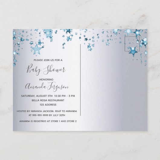 Blauwe sterren baby's briefkaart (Achterkant)