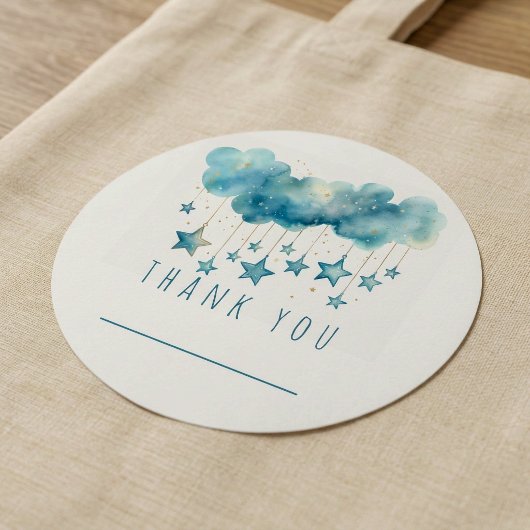 Blauwe sterren bedank sticker met naamruimte