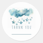 Blauwe sterren bedank sticker met naamruimte (Voorkant)