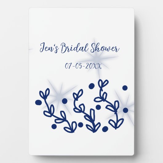 Blauwe sterren bladeren royale luxe bruidsdouche  fotoplaat (voorkant)