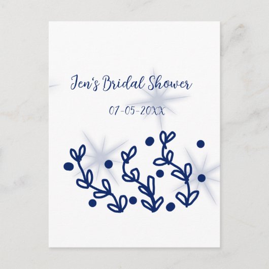 Blauwe sterren bladeren royale luxe bruidsfeest  briefkaart (Voorkant)