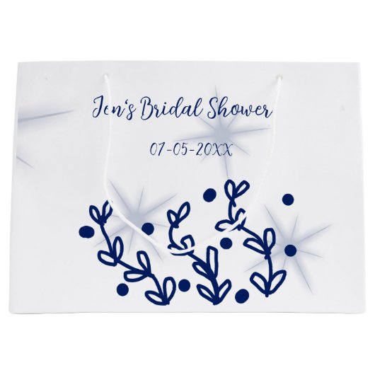 Blauwe sterren bladeren royale luxe bruidsfeest  groot cadeauzakje (Voorkant)