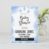 Blauwe sterren en baby shower van wolken kaart (Staand voorkant)