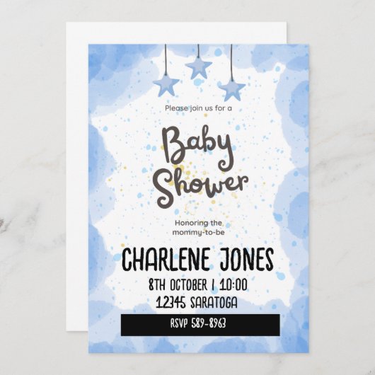 Blauwe sterren en baby shower van wolken kaart (Voorkant / Achterkant)