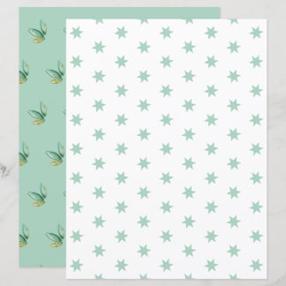 Blauwe Sterren en bladeren Scrapbook Paper Sheet