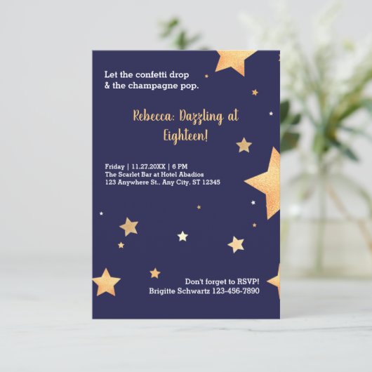 Blauwe sterren glitter en gouden verbijsterende ve kaart (Staand voorkant)