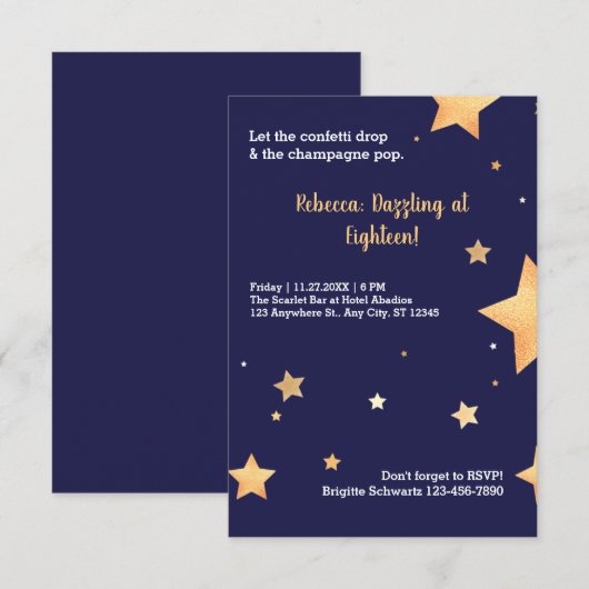 Blauwe sterren glitter en gouden verbijsterende ve kaart (Voorkant / Achterkant)