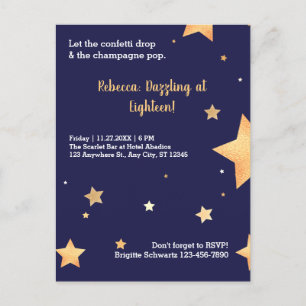 Blauwe sterren glitter en gouden verbijsterende ve uitnodiging briefkaart
