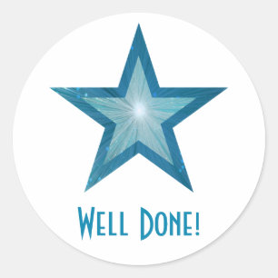 Blauwe sterren 'Goed gedaan', ronde sticker wit