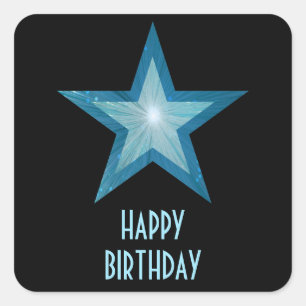 Blauwe sterren "Happy Birthday"-pleister zwart Vierkante Sticker
