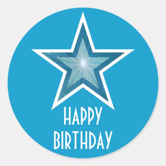 Blauwe sterren "Happy Birthday"-ronde sticker blau (Voorkant)