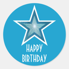 Blauwe sterren "Happy Birthday"-ronde sticker blau