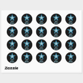 Blauwe sterren "Happy Birthday"-ronde sticker zwar (Vel)