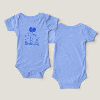 Blauwe sterren "Het is mijn 1e verjaardag" baby-bo
