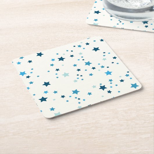 Blauwe sterren in meerdere tinten en maten - Herbr Kartonnen Onderzetters (Schuin)