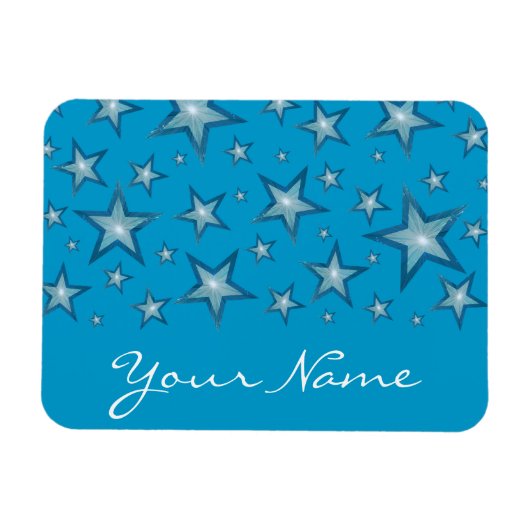 Blauwe sterren 'Jouw naam' flexibele magneet blauw (Horizontaal)