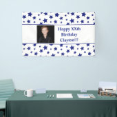Blauwe sterren met Banner Banner voor de foto's (Beurs)