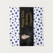 Blauwe sterren met bericht foto verjaardag wandkleed (Voorkant)