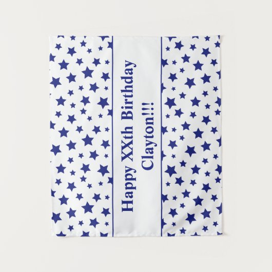 Blauwe sterren met bericht van geboorte wandkleed (Voorkant)