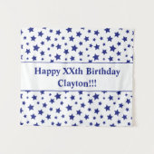 Blauwe sterren met bericht van geboorte wandkleed (Voorkant (horizontaal))