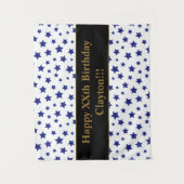 Blauwe sterren met bericht Verjaardags wandkleed (Voorkant)