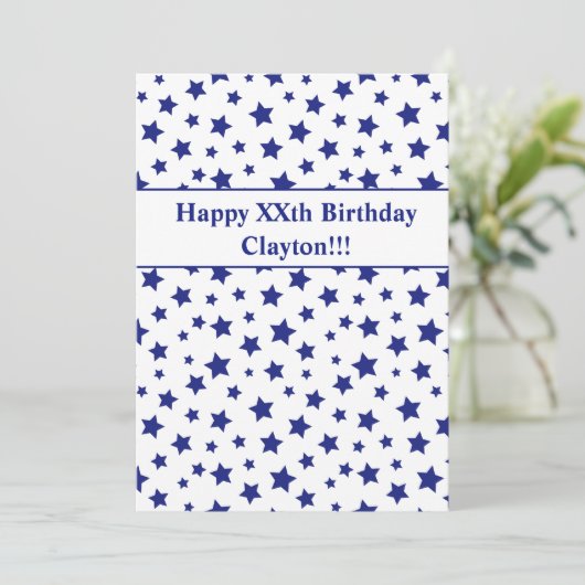 Blauwe sterren met berichtdag kaart (Staand voorkant)