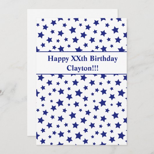 Blauwe sterren met berichtdag kaart (Voorkant / Achterkant)