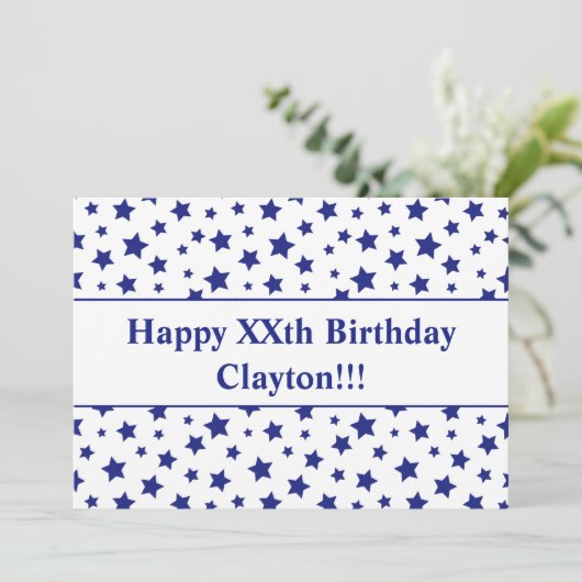 Blauwe sterren met berichtdag kaart (Staand voorkant)