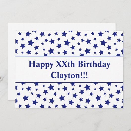 Blauwe sterren met berichtdag kaart (Voorkant / Achterkant)