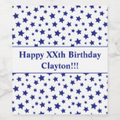 Blauwe sterren met label voor bericht op zondag wijn etiket (Enkel label)