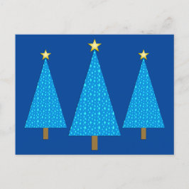 Blauwe sterren moderne kerstbomen feestdagenkaart
