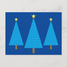 Blauwe sterren moderne kerstbomen feestdagenkaart