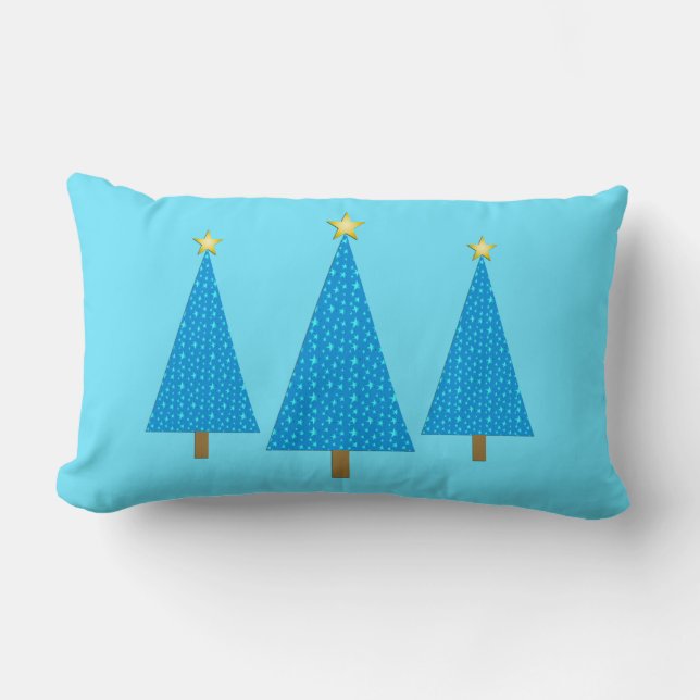 Blauwe sterren moderne kerstbomen Lumbar Pillow Kussen (Voorkant)