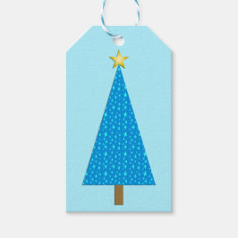 Blauwe sterren moderne kerstboom cadeaulabel