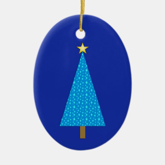 Blauwe sterren moderne kerstboom keramisch ornament (Voorkant)