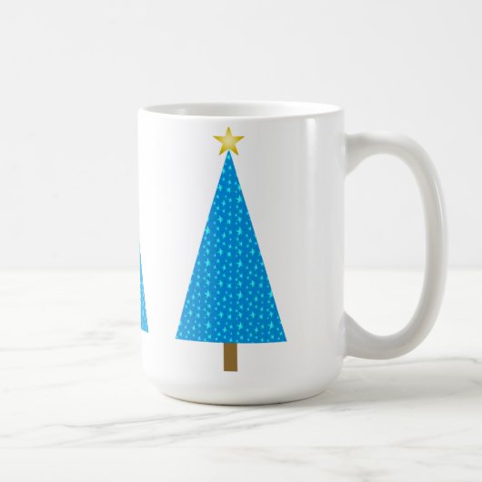 Blauwe sterren moderne kerstboom koffiemok (Rechts)