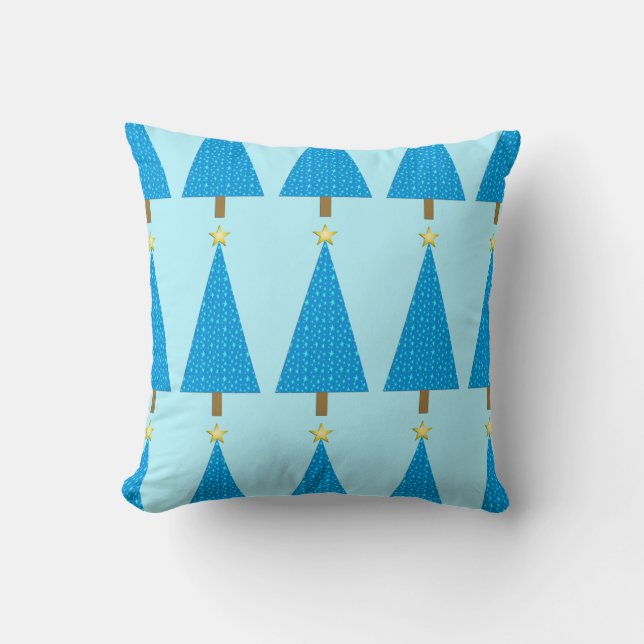 Blauwe sterren moderne kerstboom kussen (Voorkant)